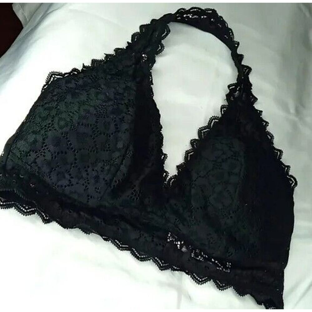 Auden Black Lace Halter Lightly Lined Bralette - M (34C, 34D, 36B, 36C) - Picture 3 of 8